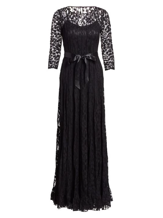 Teri Jon By Rickie Freeman Lace Pintuck Gown Black 9 Teri Jon By Rickie Freeman Lace Pintuck Gown Black - Image 7