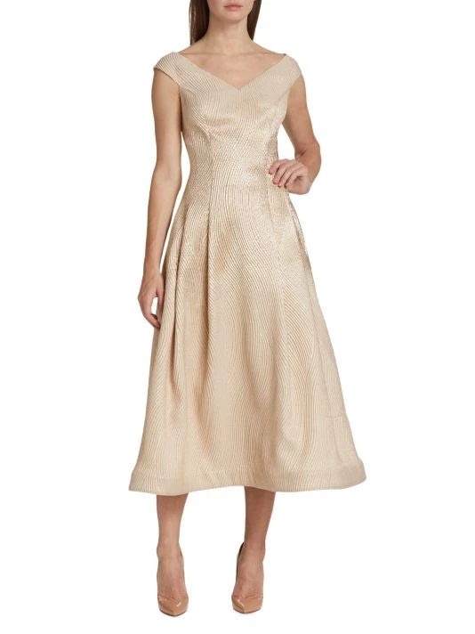 Teri Jon By Rickie Freeman Jacquard Tea-Length Gown 4 Teri Jon By Rickie Freeman Jacquard Tea-Length Gown - Image 2