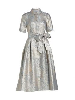 Teri Jon By Rickie Freeman Metallic Jacquard Cocktail Dress