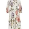 Teri Jon By Rickie Freeman Floral Tiewaist Cocktail Dress