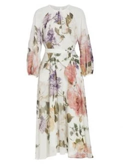 Teri Jon By Rickie Freeman Floral Tiewaist Cocktail Dress