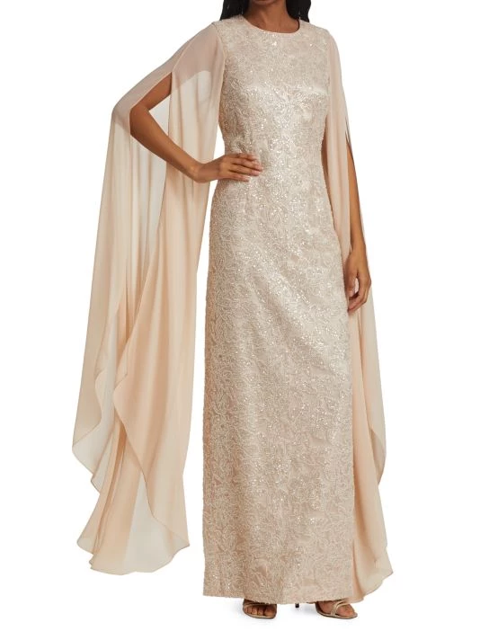 Teri Jon By Rickie Freeman Chiffon Cape Overlay Beaded Gown Navy 4 Teri Jon By Rickie Freeman Chiffon Cape Overlay Beaded Gown Navy - Image 2