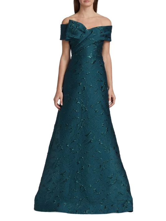 Teri Jon By Rickie Freeman Half Bow Jacquard Gown 5 Teri Jon By Rickie Freeman Half Bow Jacquard Gown - Image 3