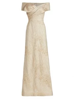 Teri Jon By Rickie Freeman Off-The-Shoulder Gown Gold