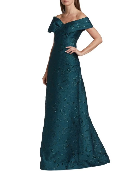 Teri Jon By Rickie Freeman Half Bow Jacquard Gown 6 Teri Jon By Rickie Freeman Half Bow Jacquard Gown - Image 4