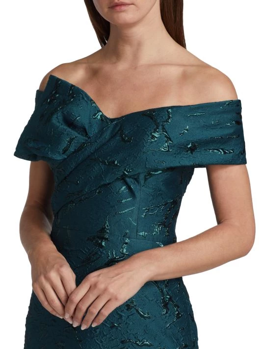 Teri Jon By Rickie Freeman Half Bow Jacquard Gown 8 Teri Jon By Rickie Freeman Half Bow Jacquard Gown - Image 6