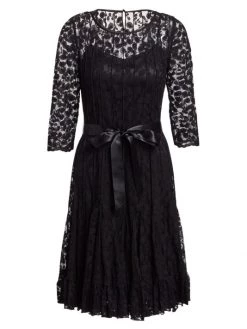 Teri Jon By Rickie Freeman Lace Pintuck Dress Navy