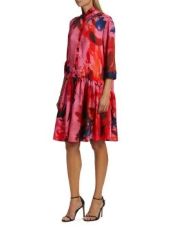 Teri Jon By Rickie Freeman Printed Twill Drop-Waist Shirtdress -Rickie Freeman Sales 2022 unnamed file 261