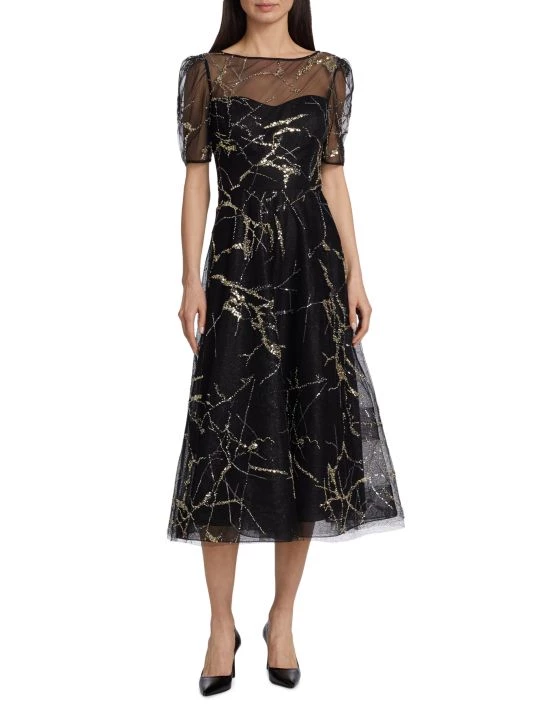 Teri Jon By Rickie Freeman Web Sequin Tulle Dress 5 Teri Jon By Rickie Freeman Web Sequin Tulle Dress - Image 3