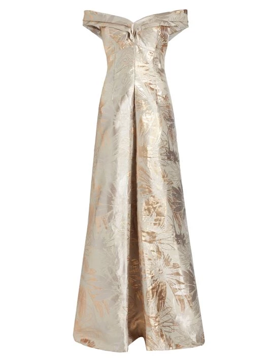 Teri Jon By Rickie Freeman Portrait Neck Metallic Jacquard Gown 3 Teri Jon By Rickie Freeman Portrait Neck Metallic Jacquard Gown