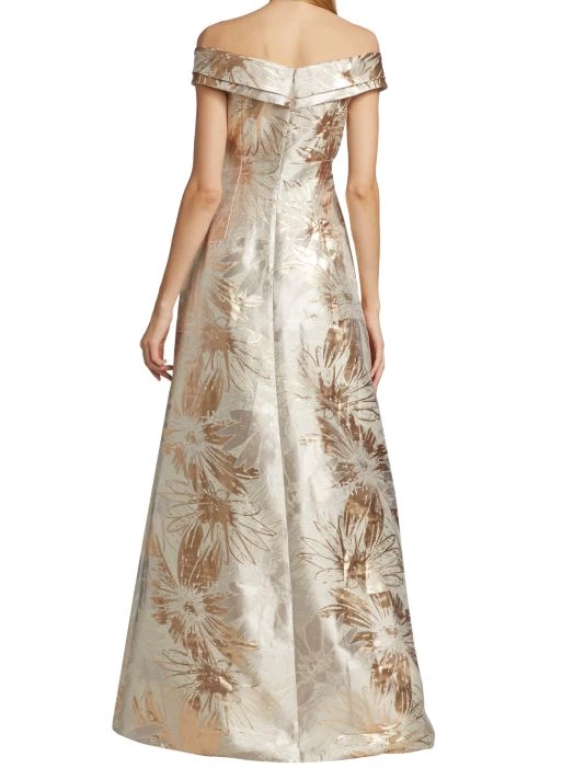 Teri Jon By Rickie Freeman Portrait Neck Metallic Jacquard Gown 7 Teri Jon By Rickie Freeman Portrait Neck Metallic Jacquard Gown - Image 5