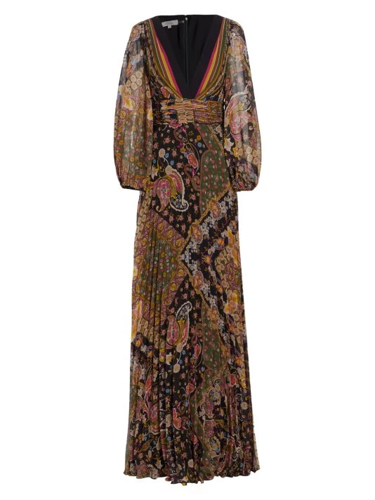 Teri Jon By Rickie Freeman Pleated Paisley Chiffon Gown 3 Teri Jon By Rickie Freeman Pleated Paisley Chiffon Gown