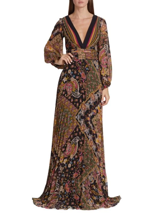 Teri Jon By Rickie Freeman Pleated Paisley Chiffon Gown 4 Teri Jon By Rickie Freeman Pleated Paisley Chiffon Gown - Image 2