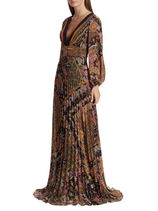 Teri Jon By Rickie Freeman Pleated Paisley Chiffon Gown 5 Teri Jon By Rickie Freeman Pleated Paisley Chiffon Gown - Image 3