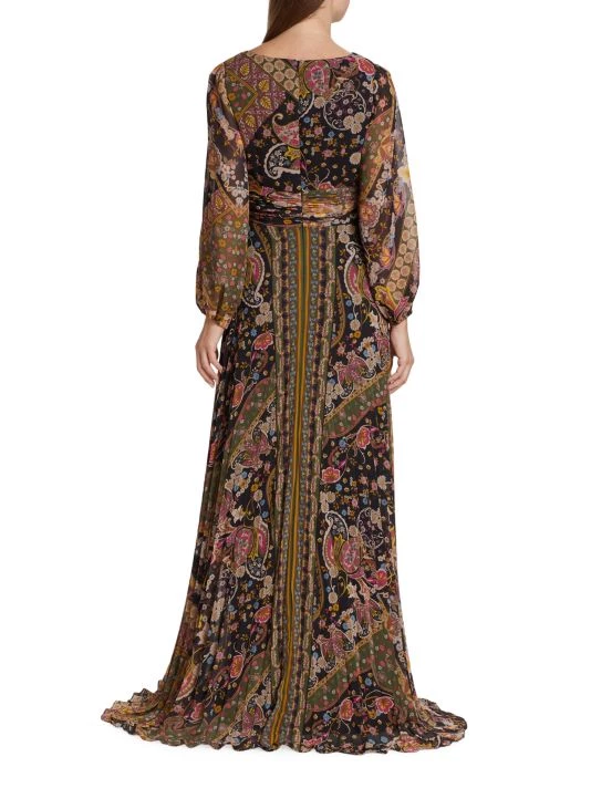 Teri Jon By Rickie Freeman Pleated Paisley Chiffon Gown 7 Teri Jon By Rickie Freeman Pleated Paisley Chiffon Gown - Image 5