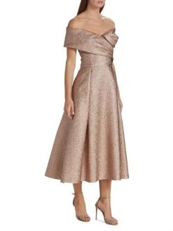 Teri Jon By Rickie Freeman Off-The-Shoulder Metallic Midi-Dress -Rickie Freeman Sales 2022 unnamed file 324