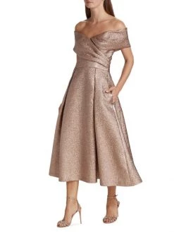 Teri Jon By Rickie Freeman Off-The-Shoulder Metallic Midi-Dress -Rickie Freeman Sales 2022 unnamed file 325