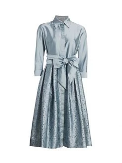 Teri Jon By Rickie Freeman Taffeta Laser Cut Shirtdress Hot Pink