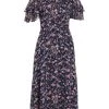 Teri Jon By Rickie Freeman Floral Ruffle-Sleeve Midi-Dress