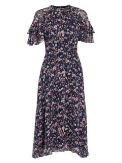Teri Jon By Rickie Freeman Floral Ruffle-Sleeve Midi-Dress
