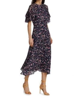 Teri Jon By Rickie Freeman Floral Ruffle-Sleeve Midi-Dress -Rickie Freeman Sales 2022 unnamed file 353