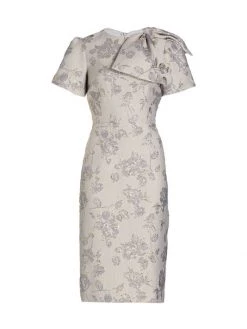Teri Jon By Rickie Freeman Jacquard Bow-Shoulder Sheath Dress