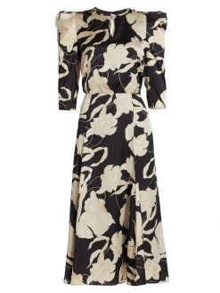 Teri Jon By Rickie Freeman Printed Puff-Shoulder Cocktail Dress