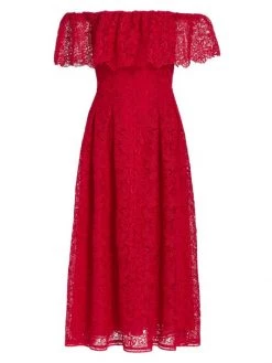 Teri Jon By Rickie Freeman Off-The-Shoulder Lace Dress