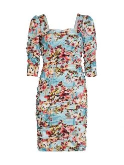 Teri Jon By Rickie Freeman Floral Ruched Knee-Length Dress