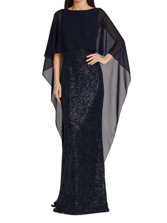 Teri Jon By Rickie Freeman Capelet Gown 4 Teri Jon By Rickie Freeman Capelet Gown - Image 2