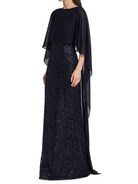 Teri Jon By Rickie Freeman Capelet Gown 5 Teri Jon By Rickie Freeman Capelet Gown - Image 3