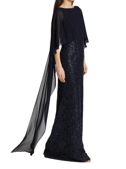 Teri Jon By Rickie Freeman Capelet Gown 6 Teri Jon By Rickie Freeman Capelet Gown - Image 4