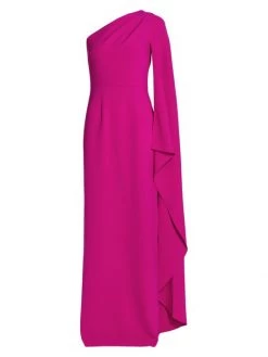 Teri Jon By Rickie Freeman One-Shoulder Crepe Gown