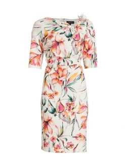 Teri Jon By Rickie Freeman Scuba Floral Print Dress