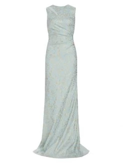 Teri Jon By Rickie Freeman Metallic Jacquard Cut-Out Trumpet Gown