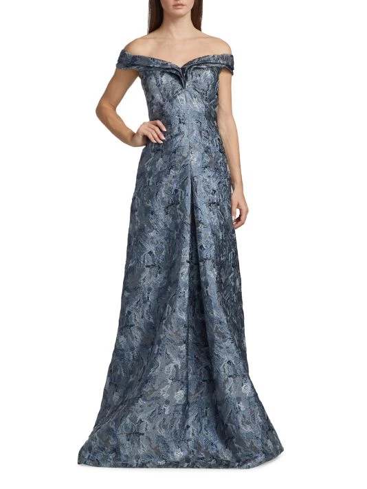 Teri Jon By Rickie Freeman Off-The-Shoulder Jacquard Gown 4 Teri Jon By Rickie Freeman Off-The-Shoulder Jacquard Gown - Image 2