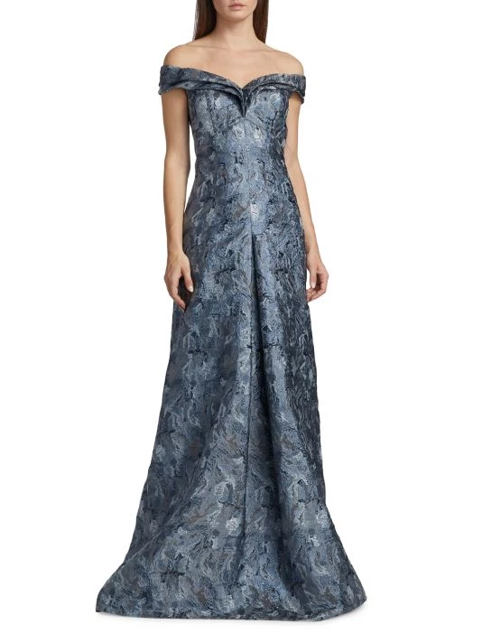 Teri Jon By Rickie Freeman Off-The-Shoulder Jacquard Gown 5 Teri Jon By Rickie Freeman Off-The-Shoulder Jacquard Gown - Image 3