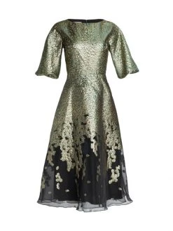 Teri Jon By Rickie Freeman Metallic Jacquard A-Line Dress Gold Sage Multi -Rickie Freeman Sales 2022 unnamed file 55