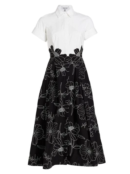 Teri Jon By Rickie Freeman Short-Sleeve Flower-Embroidered Shirt Dress 3 Teri Jon By Rickie Freeman Short-Sleeve Flower-Embroidered Shirt Dress