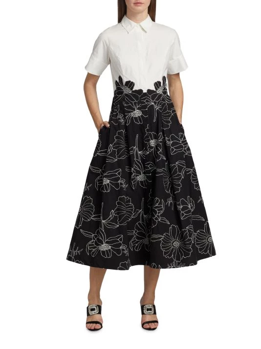 Teri Jon By Rickie Freeman Short-Sleeve Flower-Embroidered Shirt Dress 4 Teri Jon By Rickie Freeman Short-Sleeve Flower-Embroidered Shirt Dress - Image 2