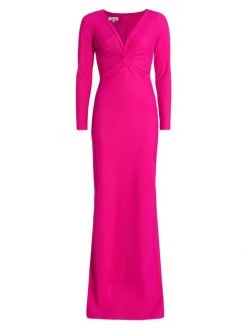 Teri Jon By Rickie Freeman Scuba Long-Sleeve Gown