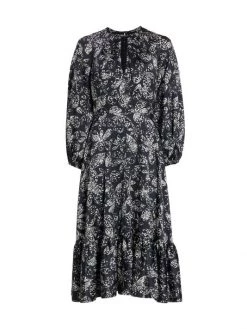 Teri Jon By Rickie Freeman Floral Ruffled-Hem Midi Dress