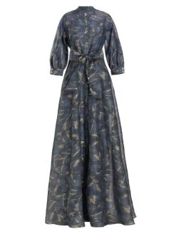 Teri Jon By Rickie Freeman Metallic Jacquard Shirtwaist Gown