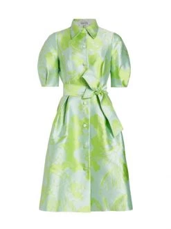 Teri Jon By Rickie Freeman Satin Floral Belted Cocktail Dress
