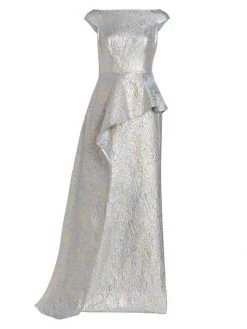 Teri Jon By Rickie Freeman Metallic Jacquard Gown
