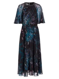 Teri Jon By Rickie Freeman Chiffon Capelet Dress