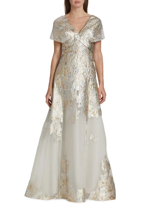 Teri Jon By Rickie Freeman Metallic Jacquard Ball Gown 5 Teri Jon By Rickie Freeman Metallic Jacquard Ball Gown - Image 3