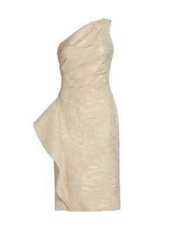 Teri Jon By Rickie Freeman One-Shoulder Jacquard Rouched Side-Peplum Dress Gold -Rickie Freeman Sales 2022 unnamed file 71