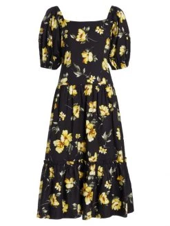 Rickie Freeman Sales 2022 32 Teri Jon By Rickie Freeman Tiered Floral Puff-Sleeve Midi-Dress
