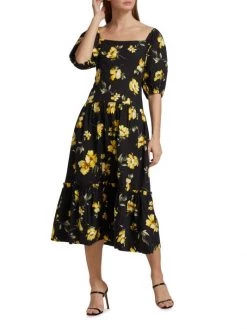 Teri Jon By Rickie Freeman Tiered Floral Puff-Sleeve Midi-Dress -Rickie Freeman Sales 2022 unnamed file 724